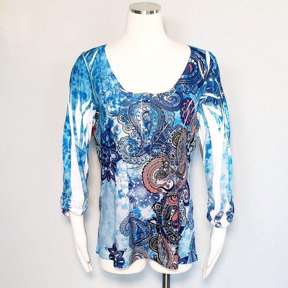 Cache Tops - Cache Paisley Top with Silver/Copper Tacking